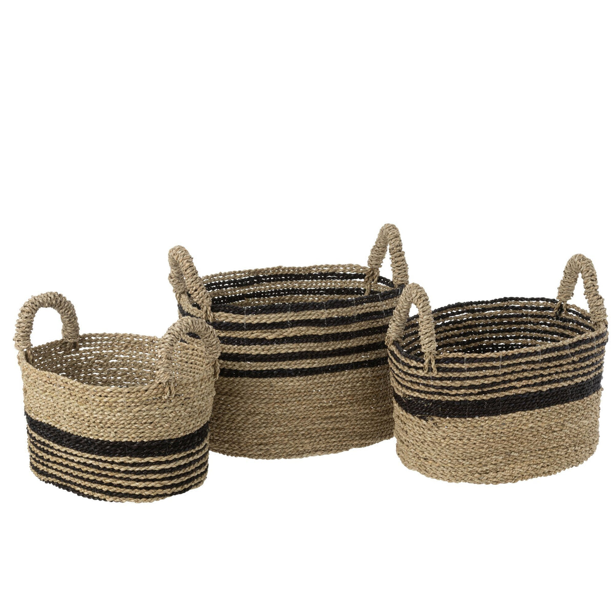 Cestas Aline de rafia negras/naturales, set de 3, J-Line