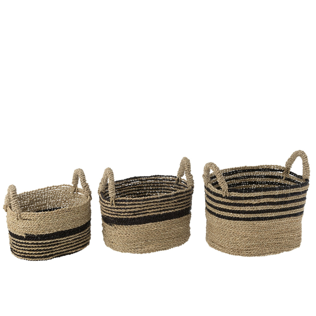 Cestas Aline de rafia negras/naturales, set de 3, J-Line
