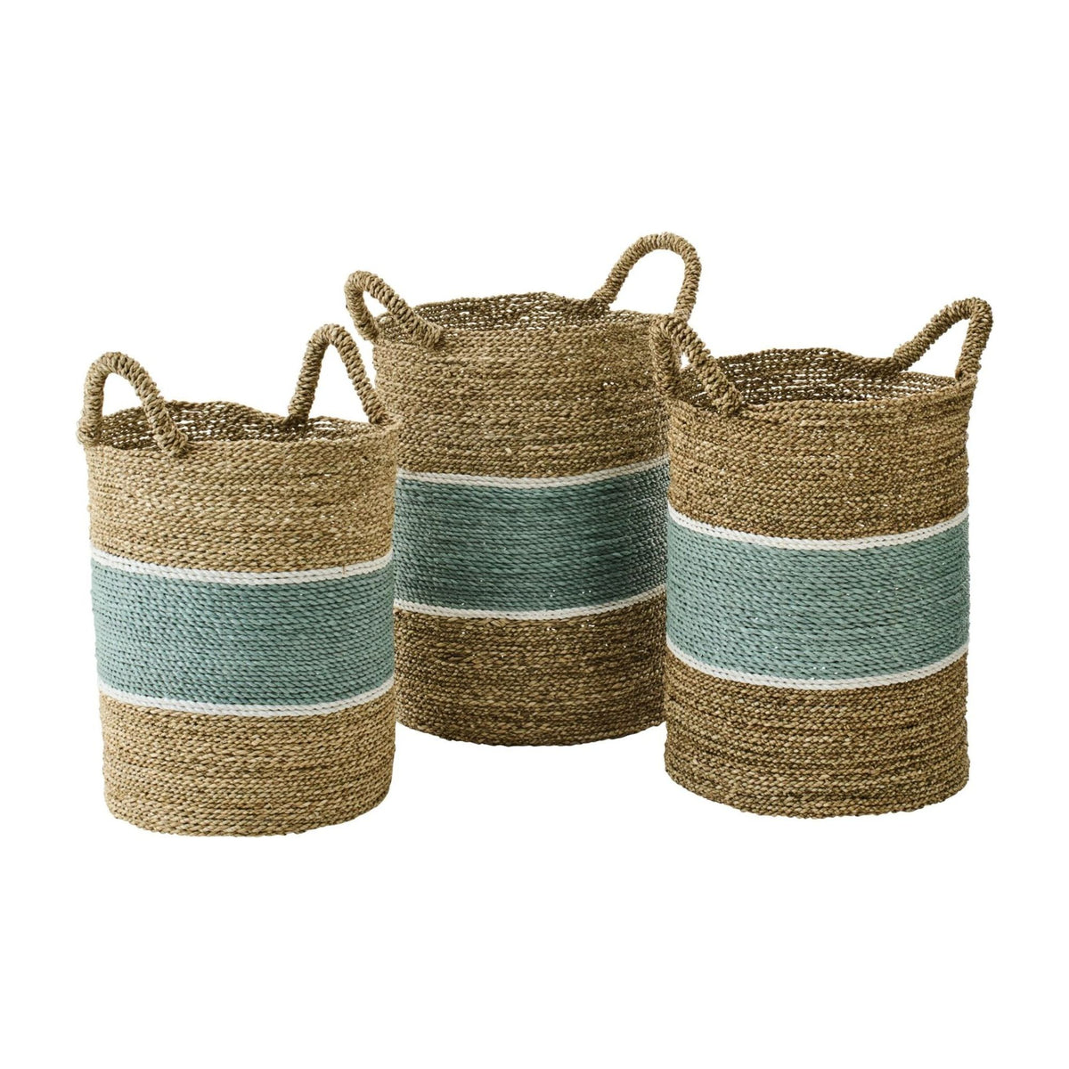 Cestas de Hierba Marina a Rayas Natural/Turquesa Set de 3 J-Line
