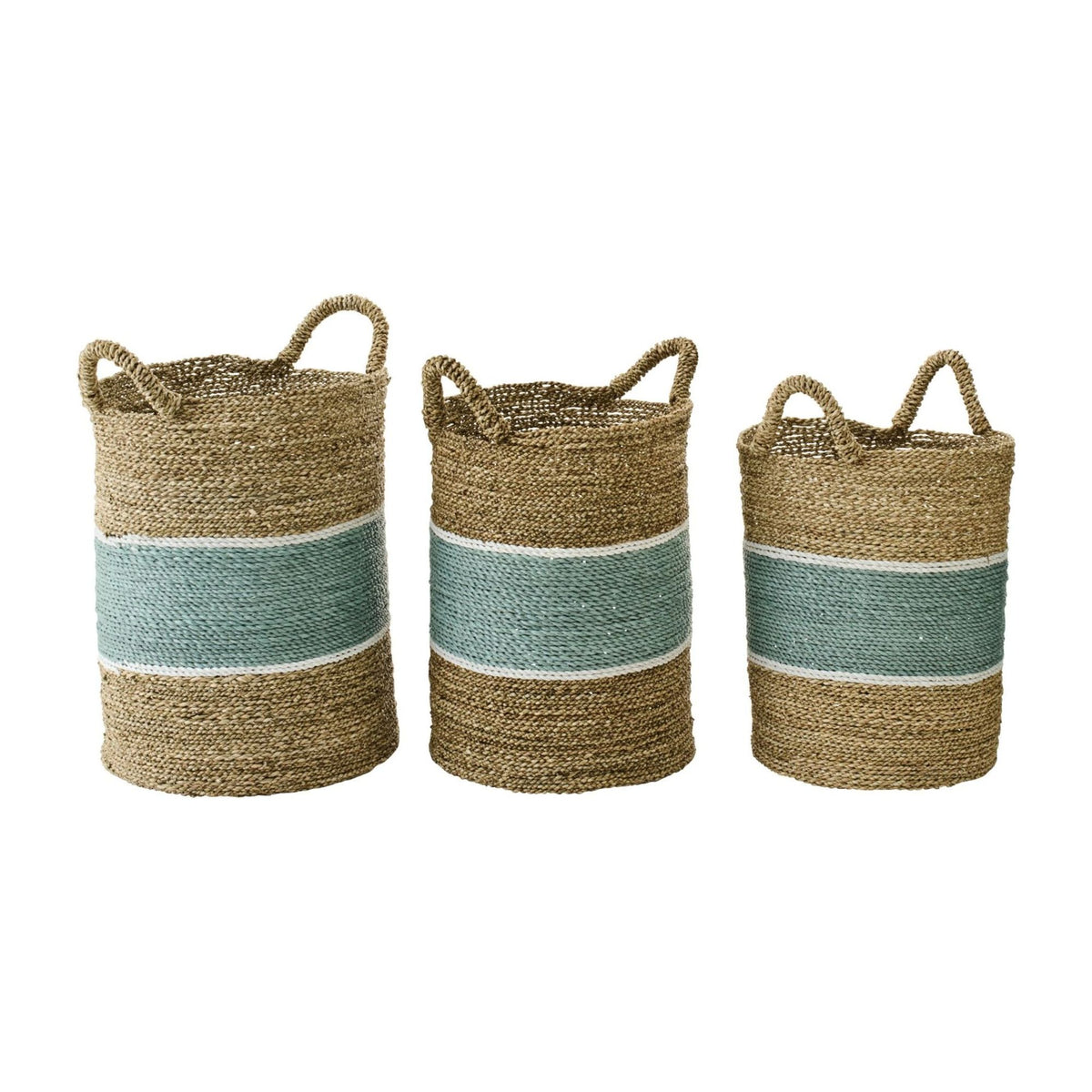 Cestas de Hierba Marina a Rayas Natural/Turquesa Set de 3 J-Line