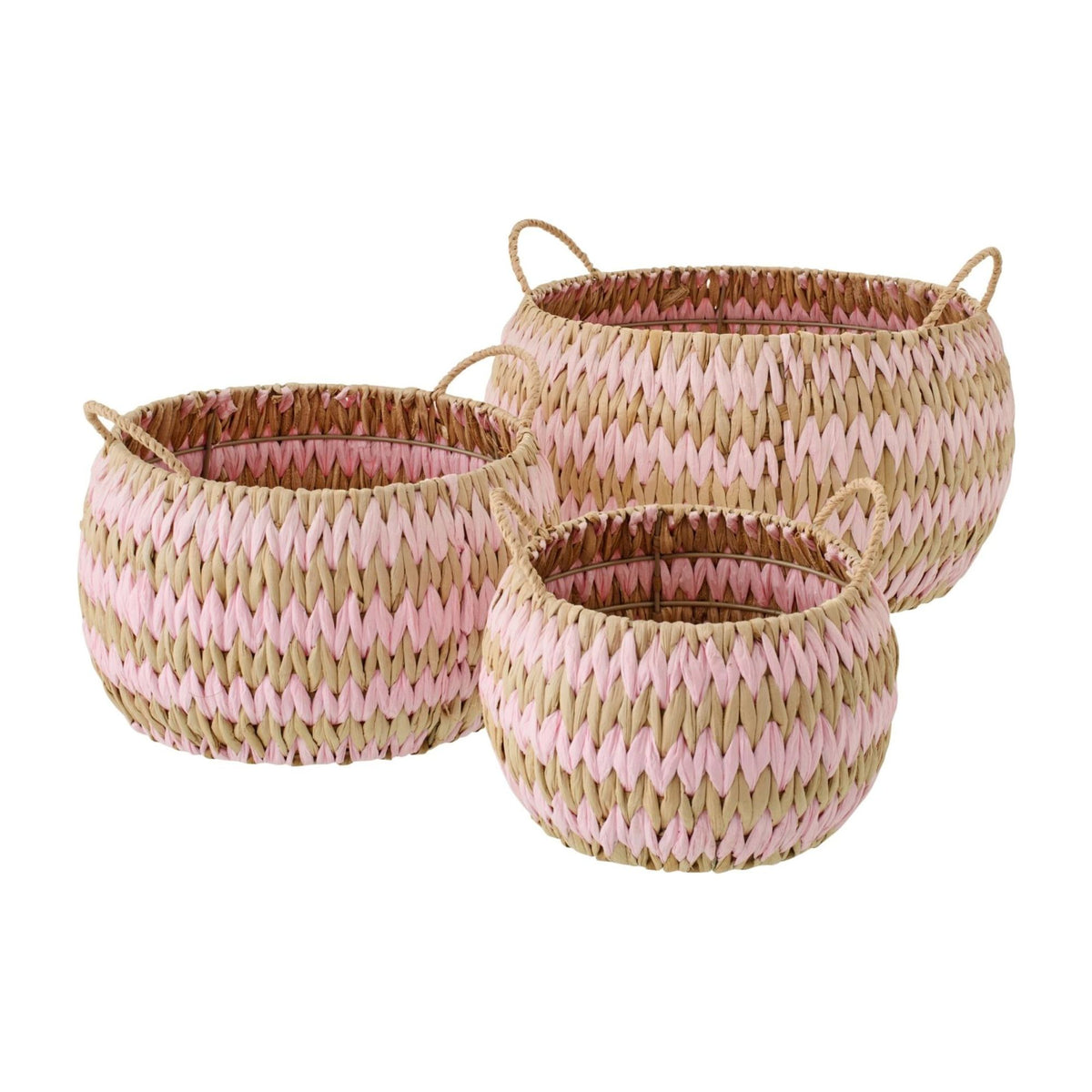 Cestas con asas de rayas en beige/rosa claro, set de 3 de J-Line