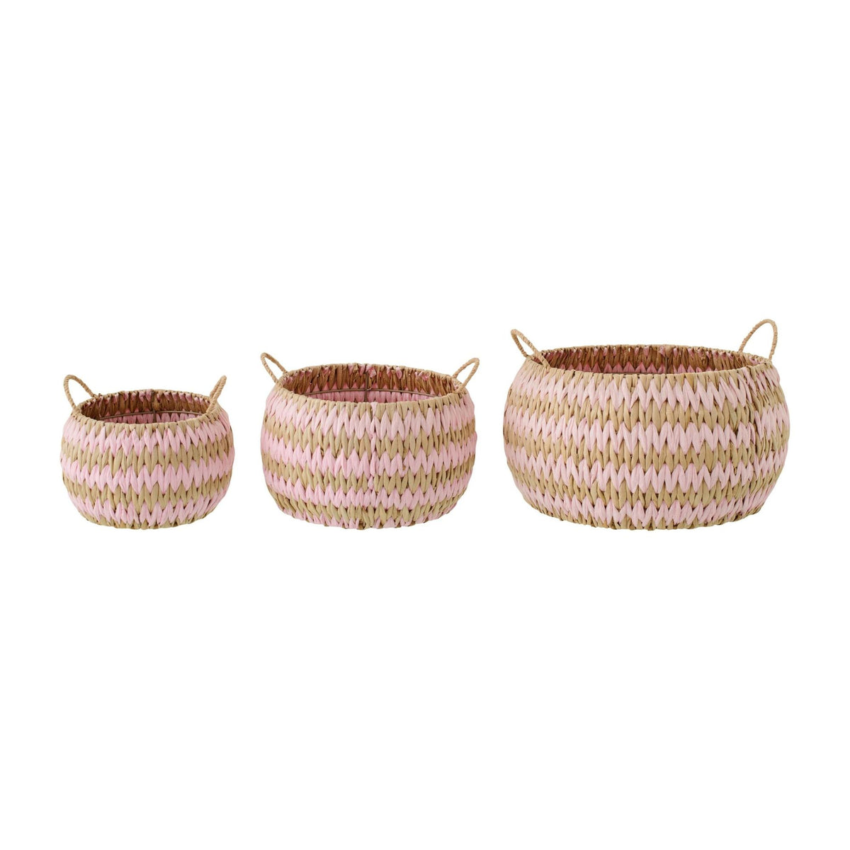 Cestas con asas de rayas en beige/rosa claro, set de 3 de J-Line