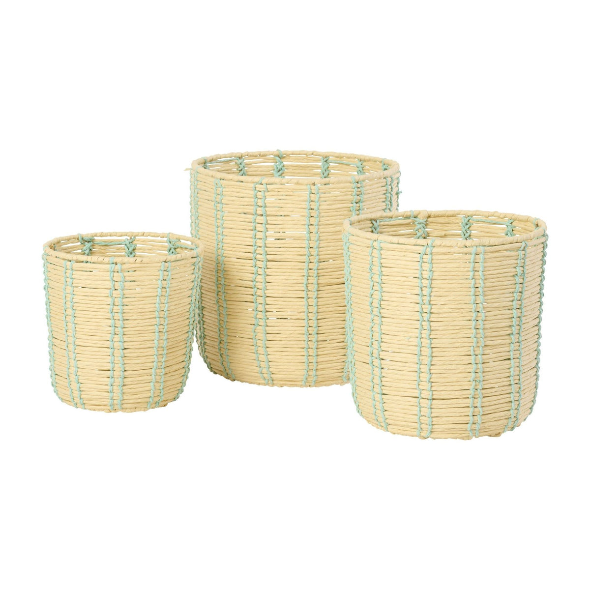 Cestas Redondas de Papel a Rayas Natural/Azul Azur Set de 3 J-Line