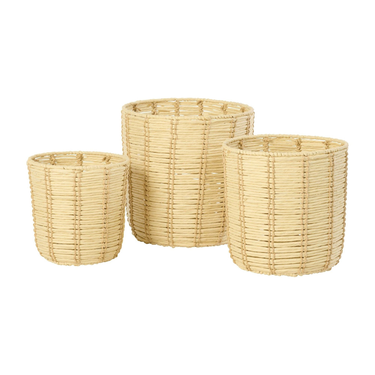 Cestas redondas de papel a rayas color natural/beige, set de 3, J-Line