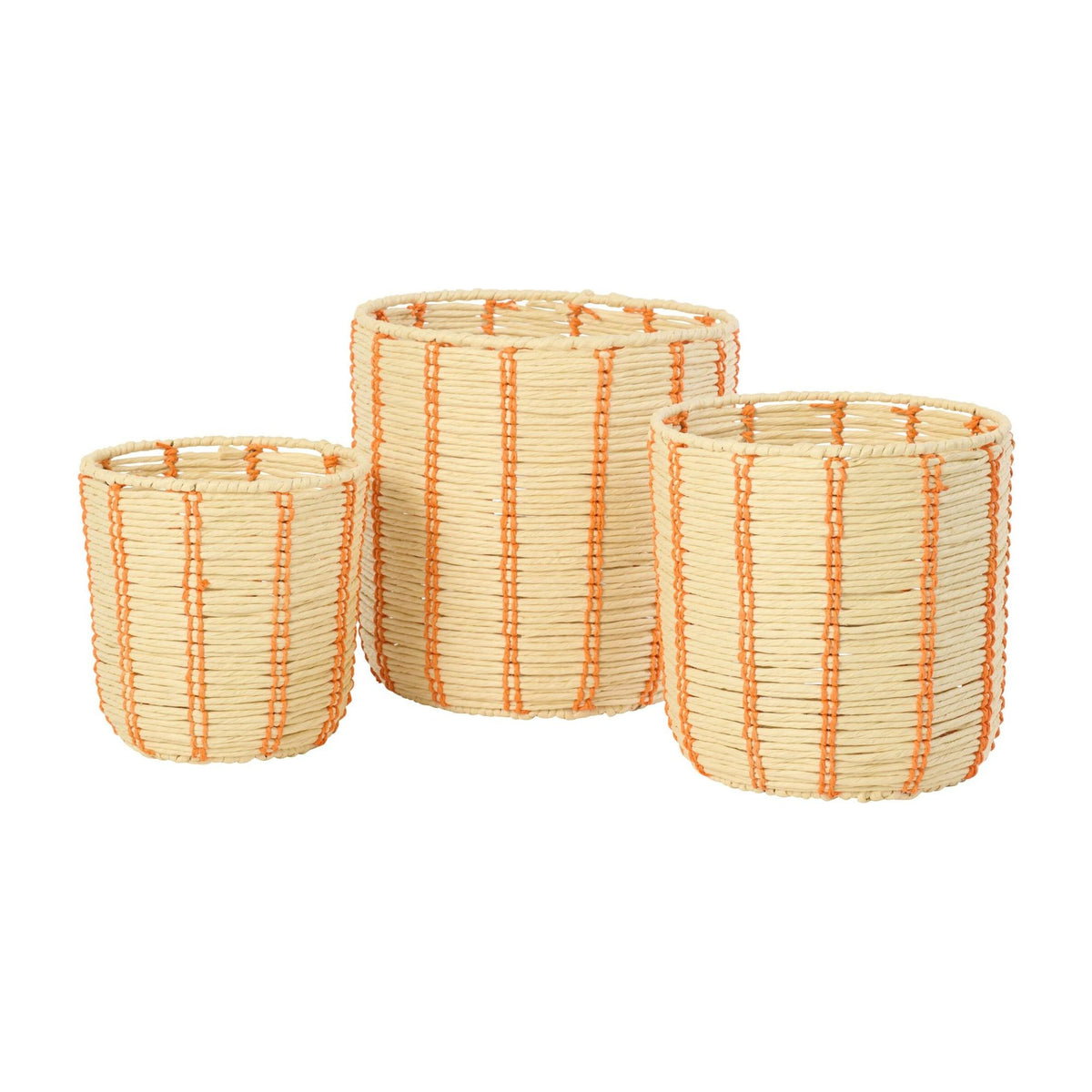 Cestas Redondas de Papel a Rayas Natural/Naranja Set de 3 J-Line