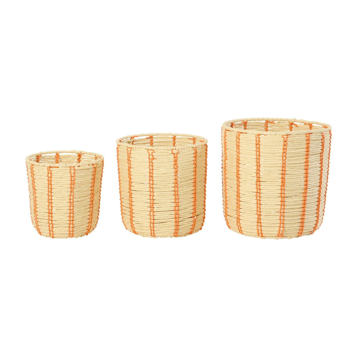 Cestas Redondas de Papel a Rayas Natural/Naranja Set de 3 J-Line