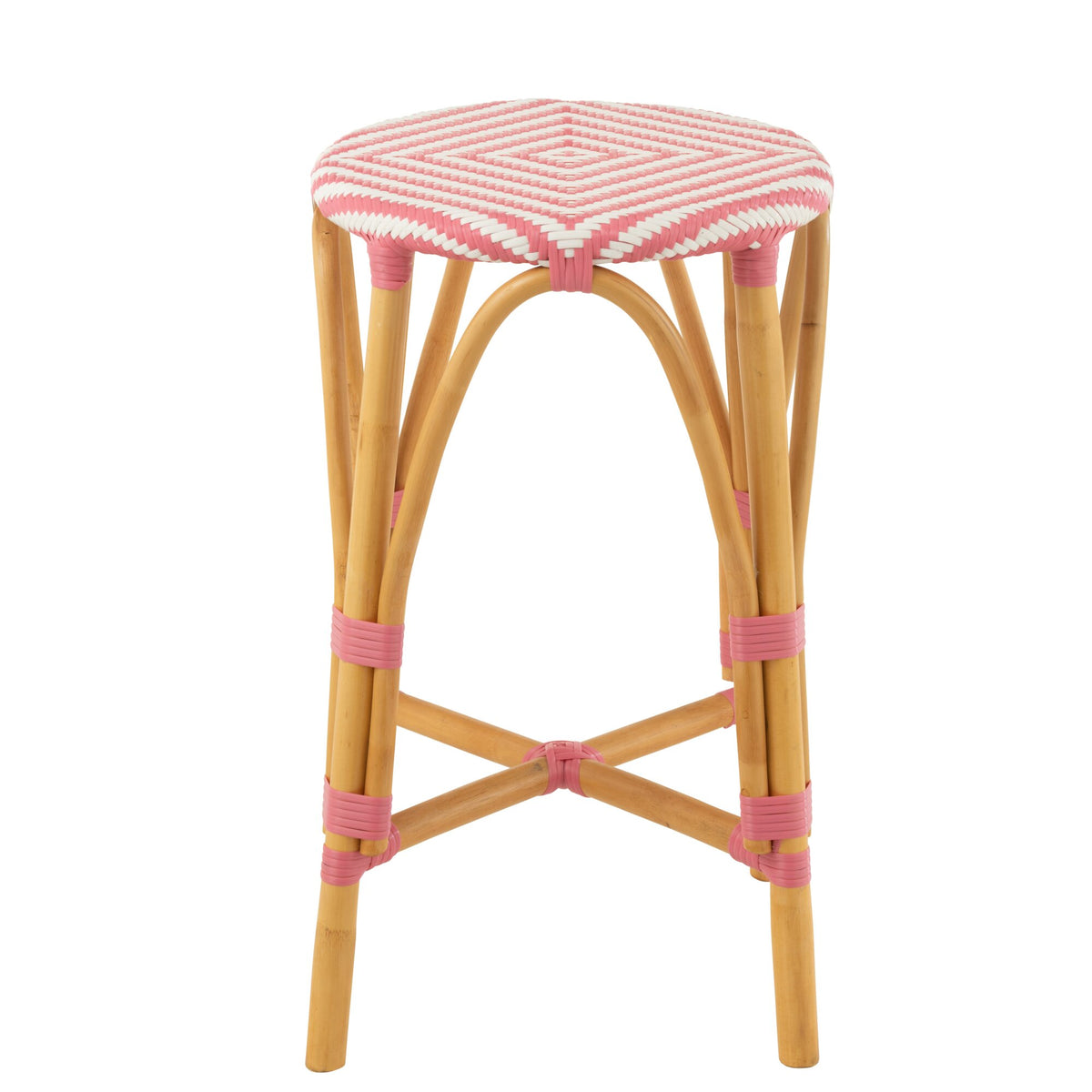 Taburete de exterior Barkruk Live redondo de ratán rosa/blanco J-Line
