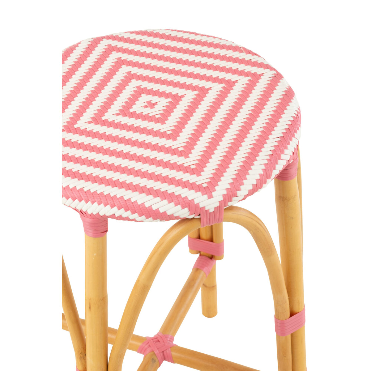 Taburete de exterior Barkruk Live redondo de ratán rosa/blanco J-Line