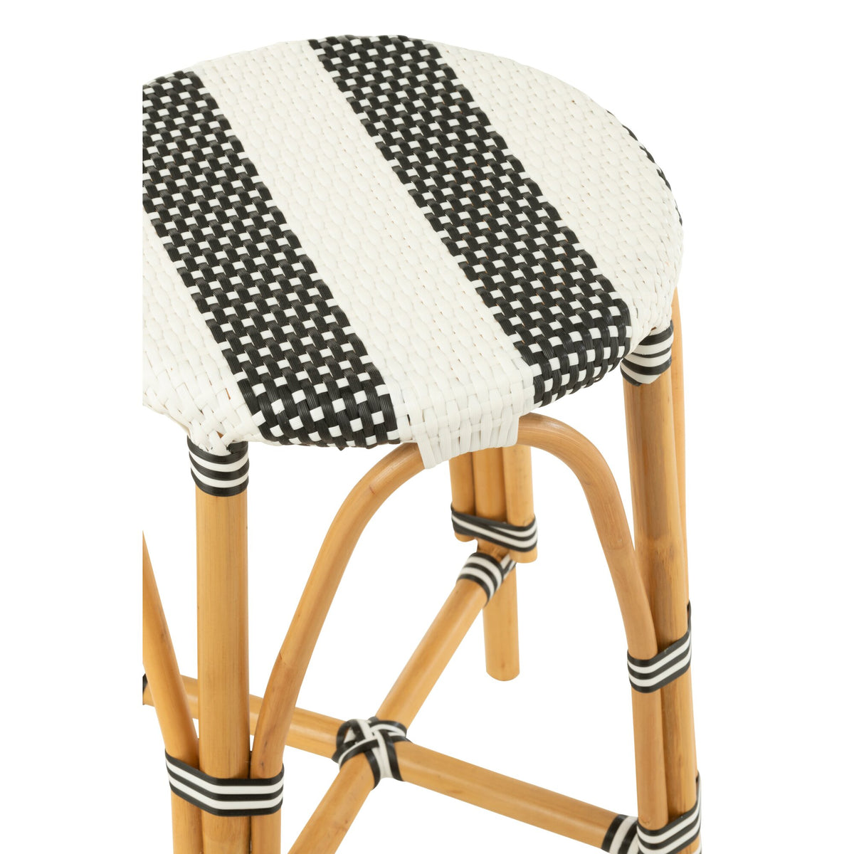 Taburete de exterior Live redondo de ratán negro/blanco J-Line