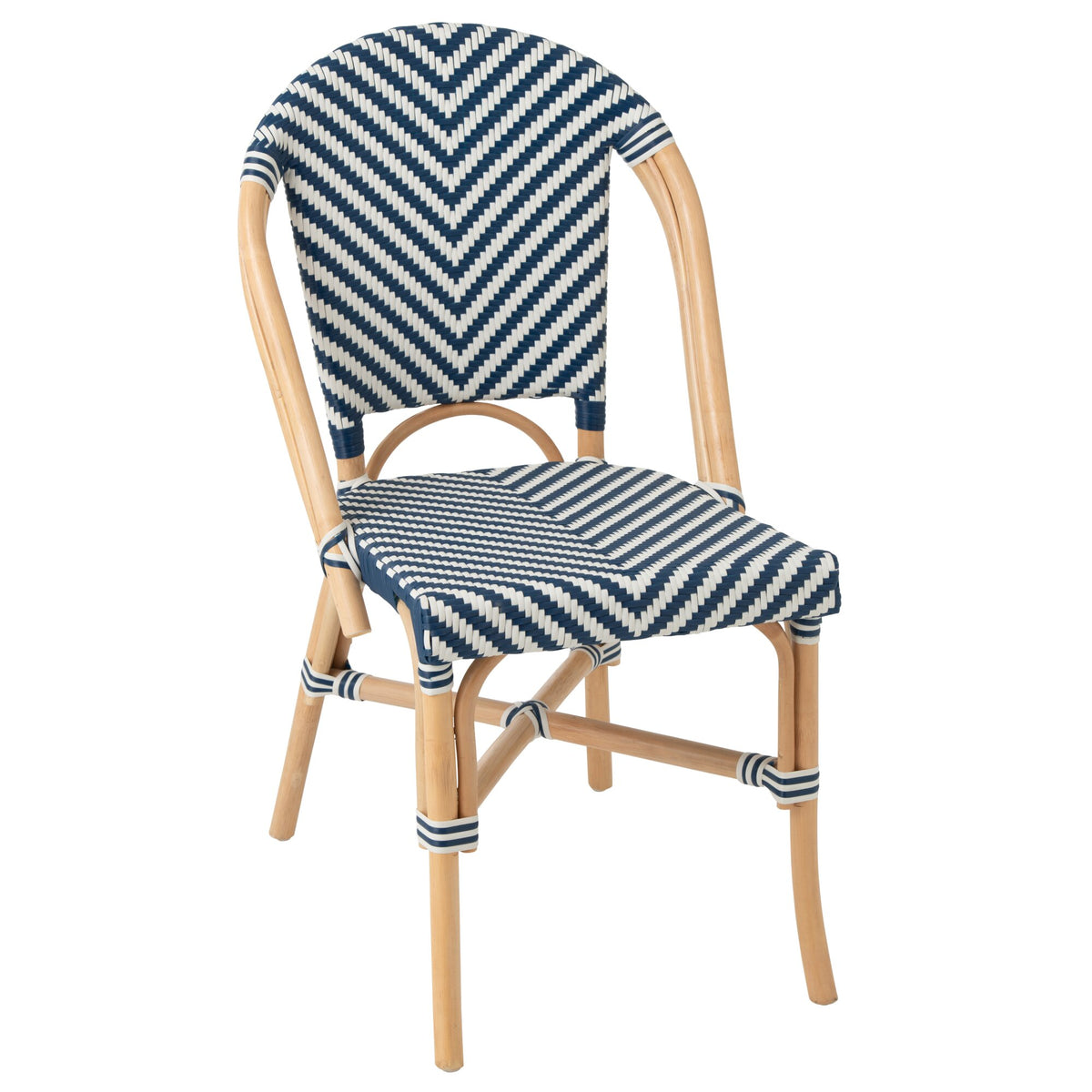 Silla de exterior Geo redonda de ratán azul/blanco J-Line