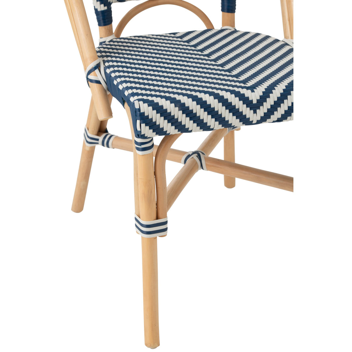 Silla de exterior Geo redonda de ratán azul/blanco J-Line