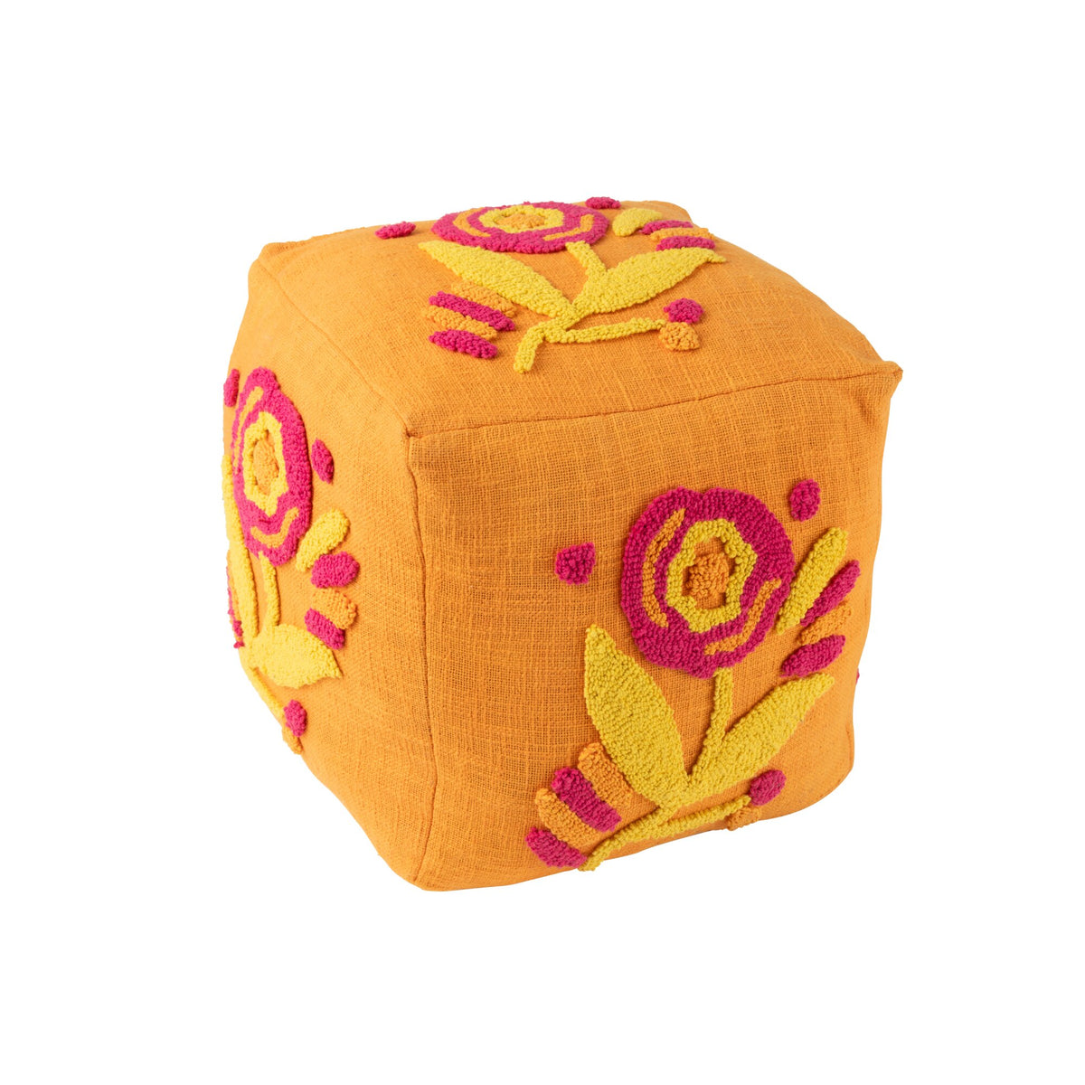 Puf cuadrado de algodón con flores naranja/rosa/amarillo J-Line