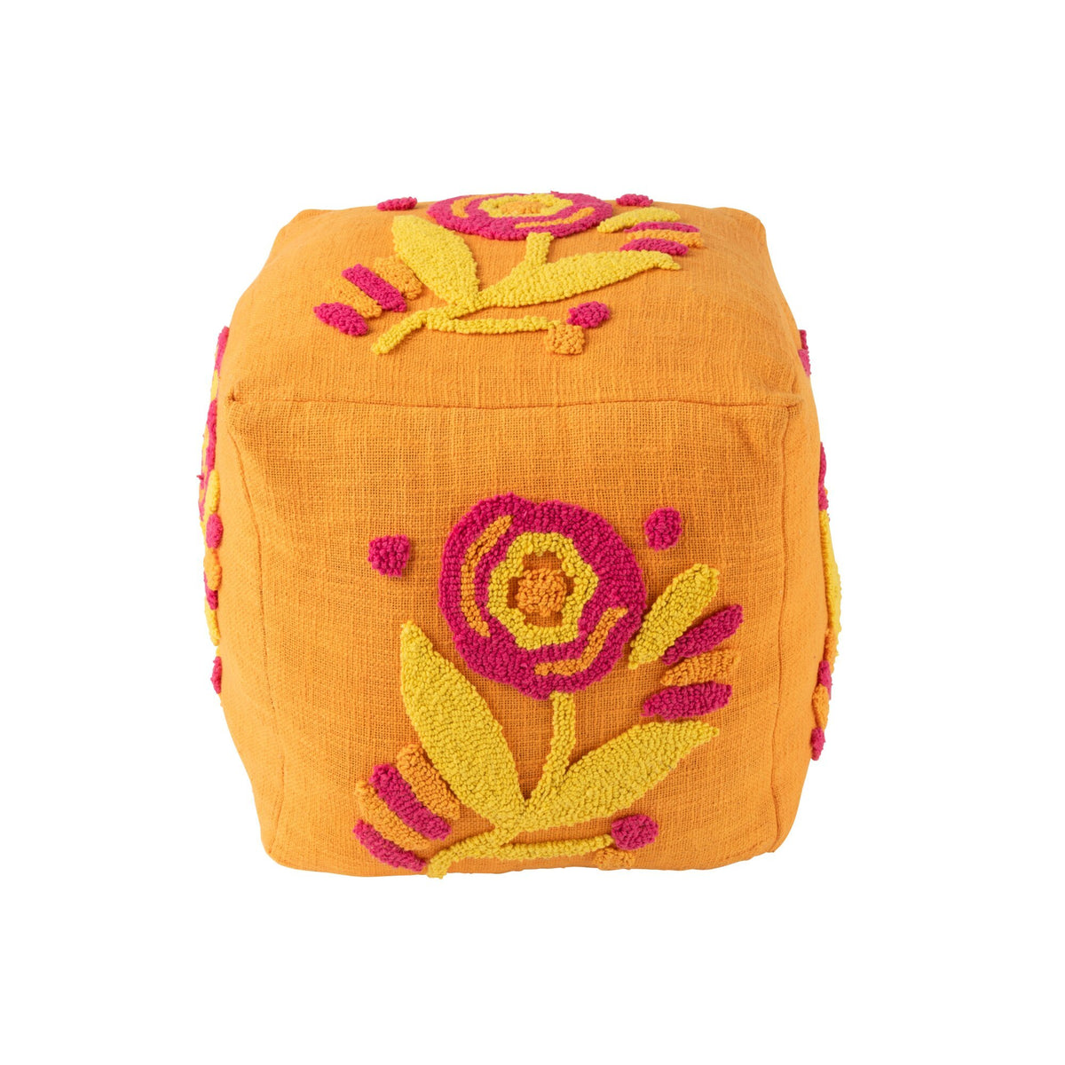 Puf cuadrado de algodón con flores naranja/rosa/amarillo J-Line