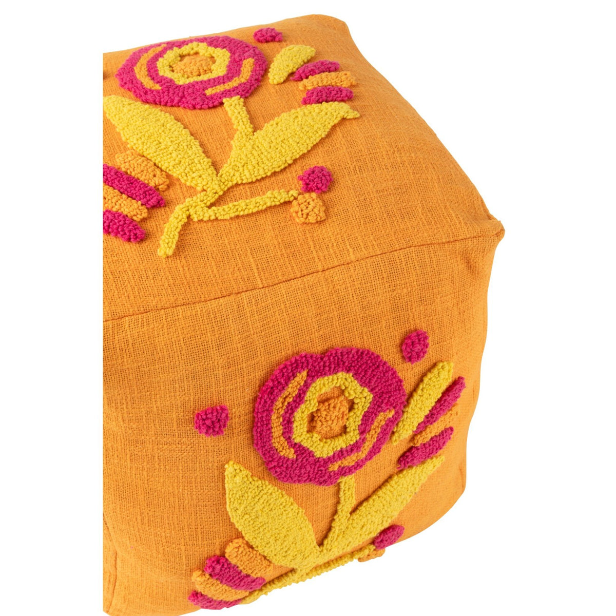 Puf cuadrado de algodón con flores naranja/rosa/amarillo J-Line