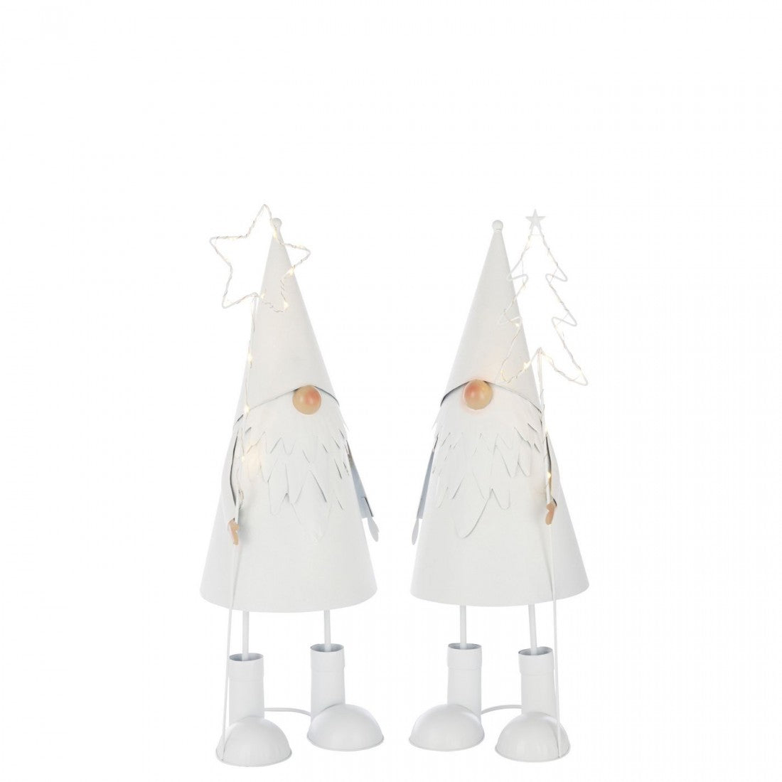 Papá Noel Estrella LED + Árbol Metal Blanco Grande Set de 2 J-Line