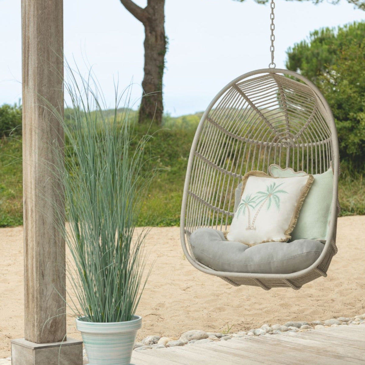 Silla colgante Egga Metal/Cuerda Beige J-Line