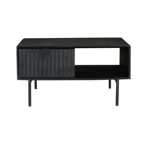 Zijaanzicht van de zwarte Madison salontafel met een hoogte van 40 cm