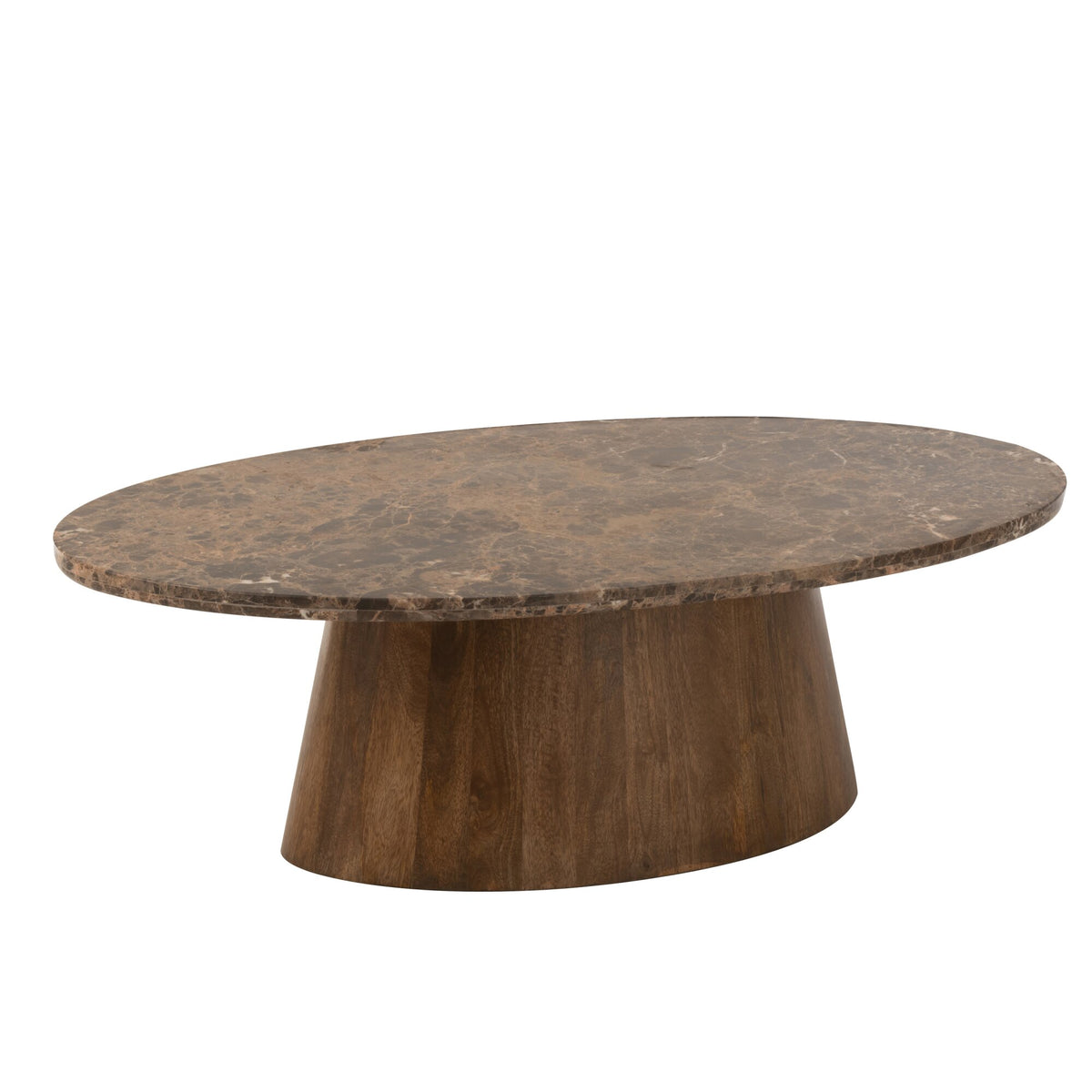 Mesa de centro ovalada de mármol/madera de mango marrón J-Line