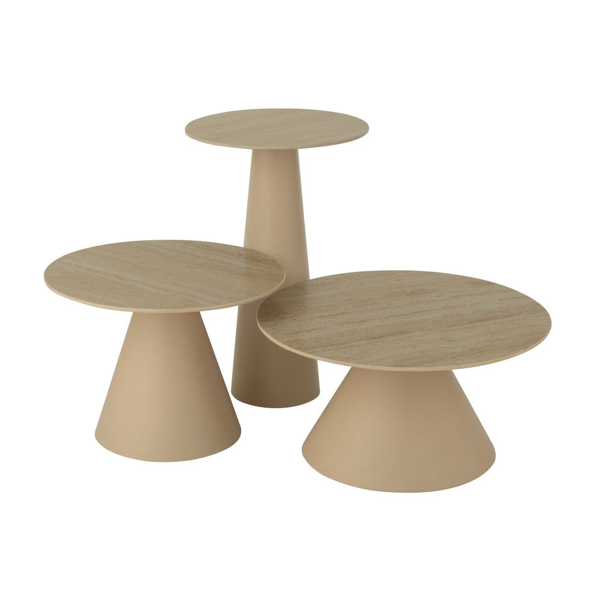 Juego de 2 mesas auxiliares cono de hierro crudo/beige J-Line