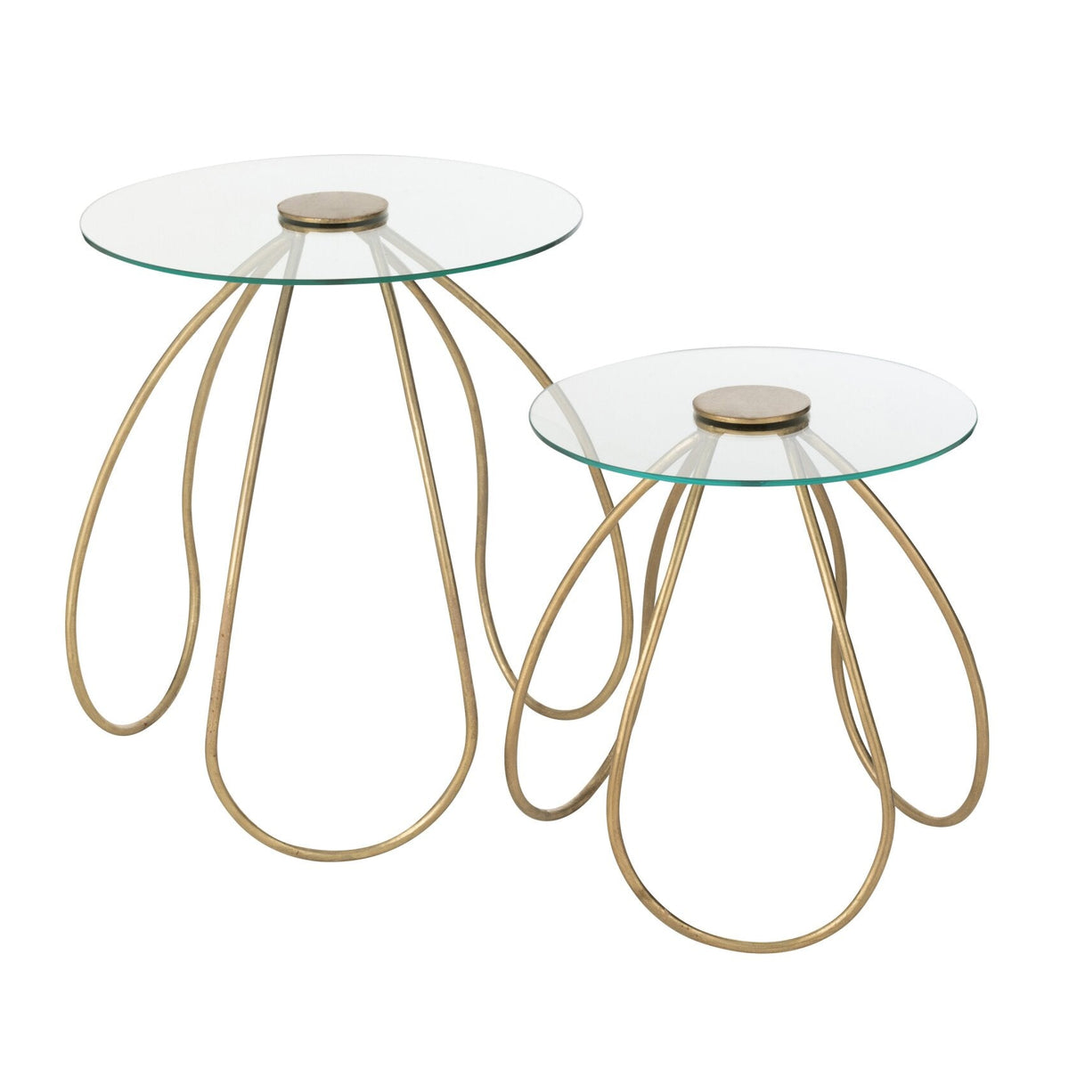 Juego de 2 Mesas auxiliares Redondas Metal/Vidrio Dorado J-Line