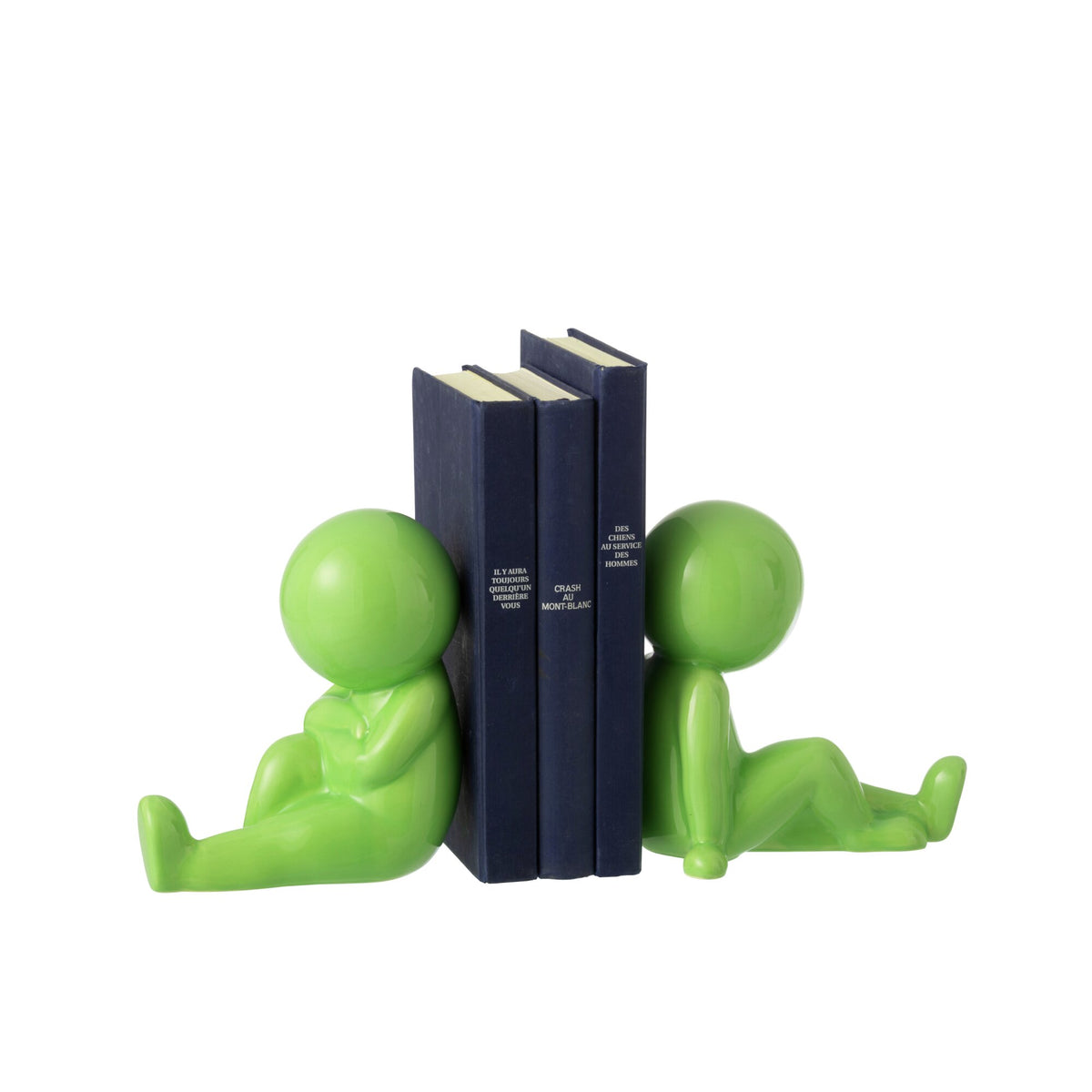 Juego de 2 soportes para libros Marcel de gres verde J-Line