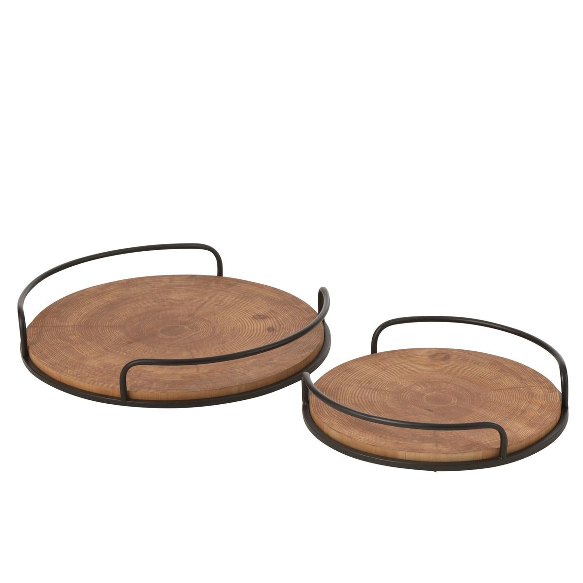 Juego de 2 Bandejas Redondas MDF/Hierro Natural/Negro J-Line