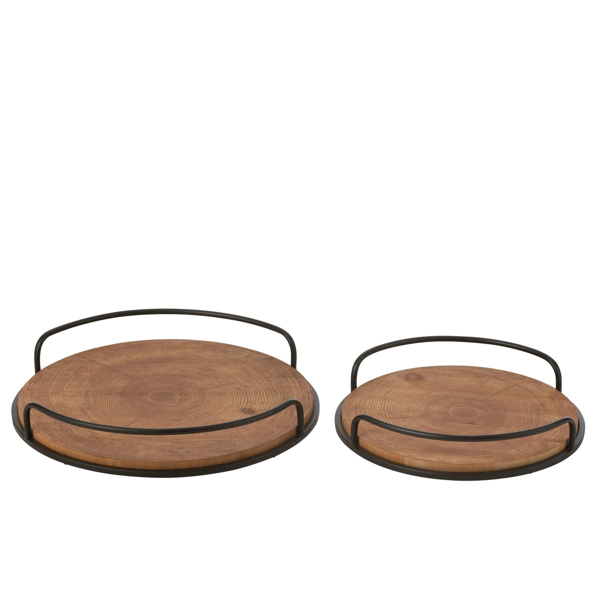 Juego de 2 Bandejas Redondas MDF/Hierro Natural/Negro J-Line