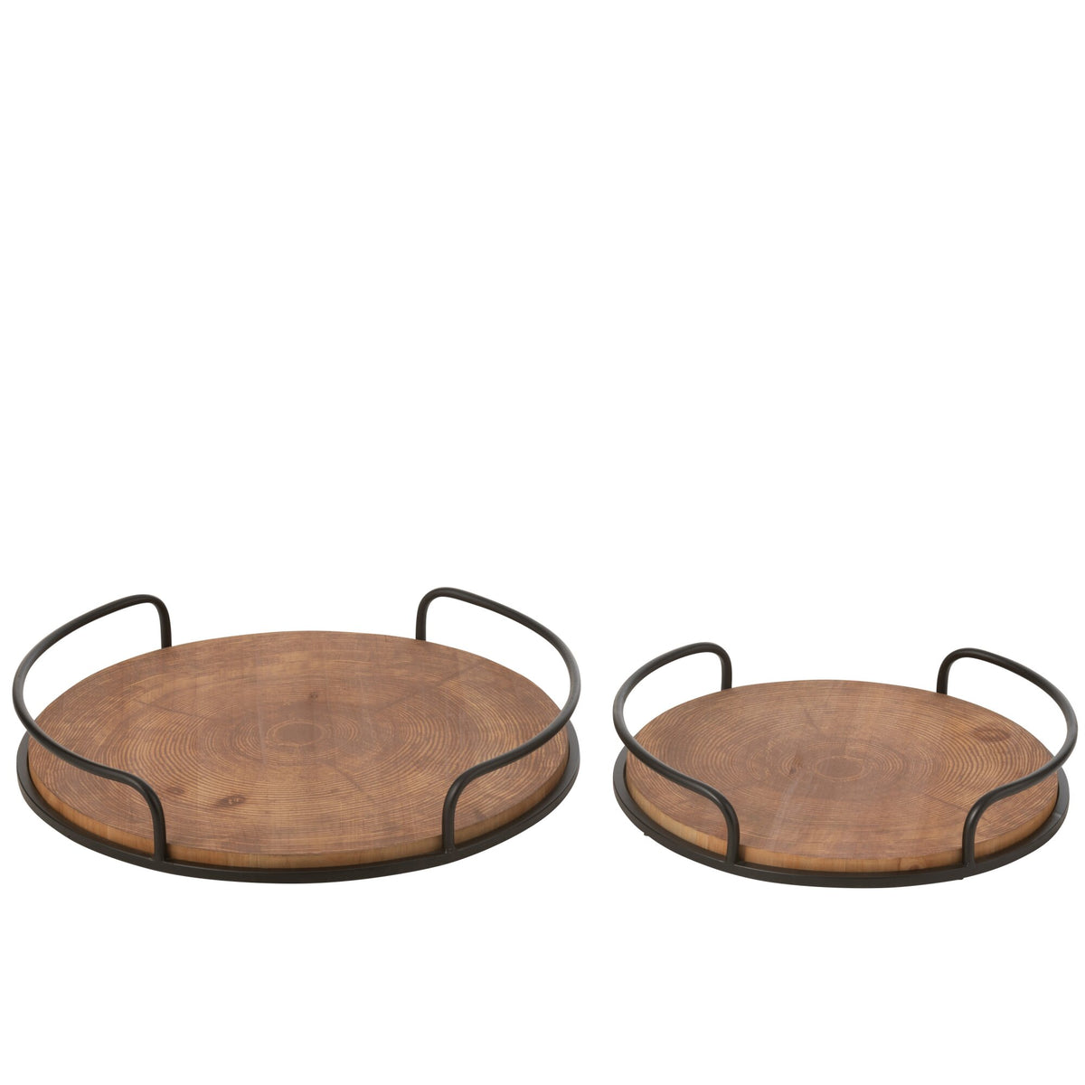 Juego de 2 Bandejas Redondas MDF/Hierro Natural/Negro J-Line