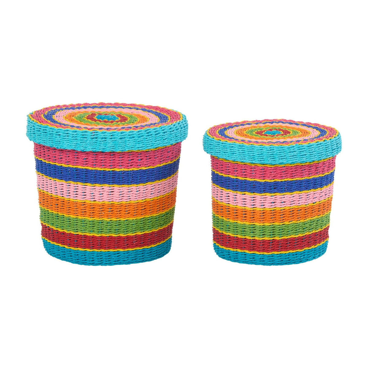 Set de 2 cestas + tapa de papel a rayas multicolor J-Line