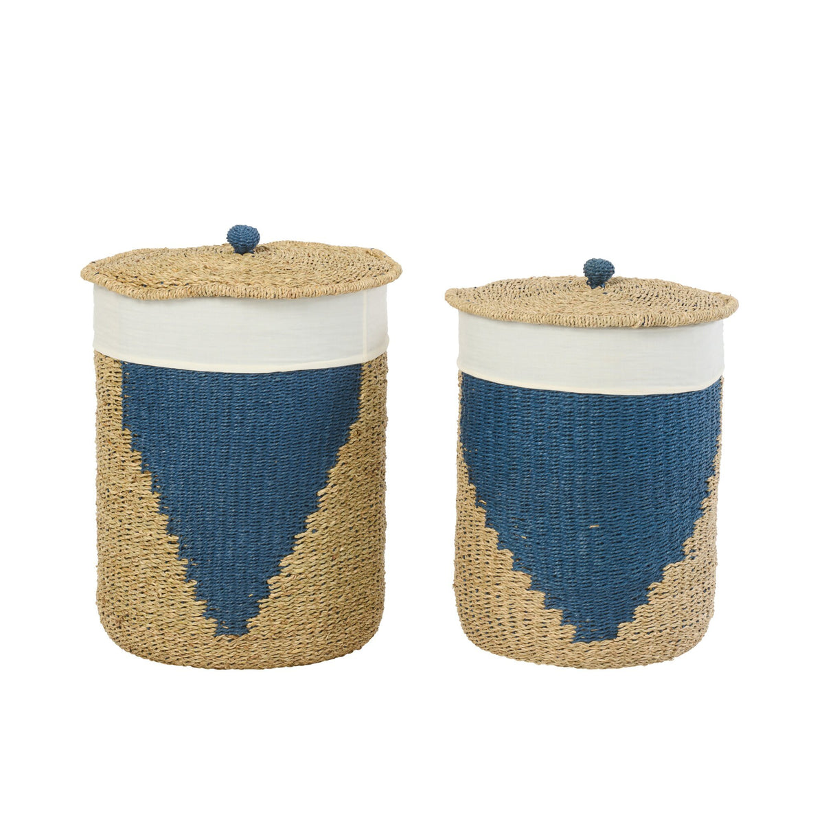 Set de 2 cestas + tapa de papel natural/azul J-Line