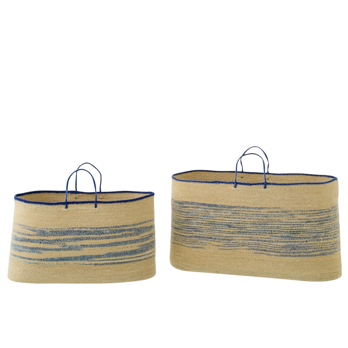 Juego de 2 cestas con asa de esparto natural/azul a rayas J-Line