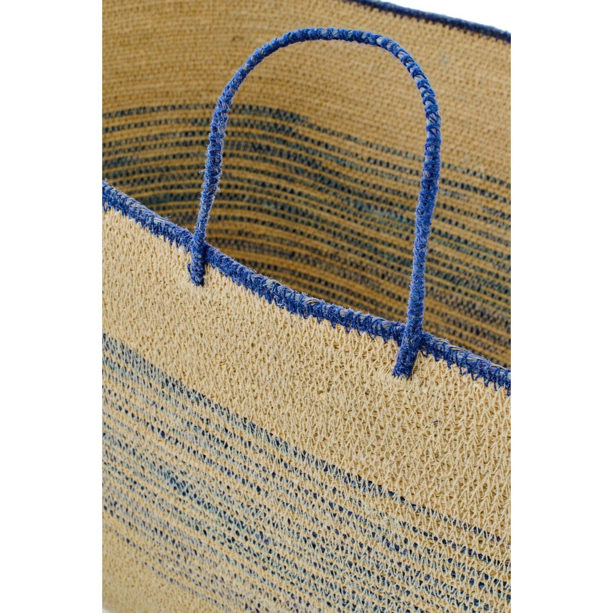 Juego de 2 cestas con asa de esparto natural/azul a rayas J-Line