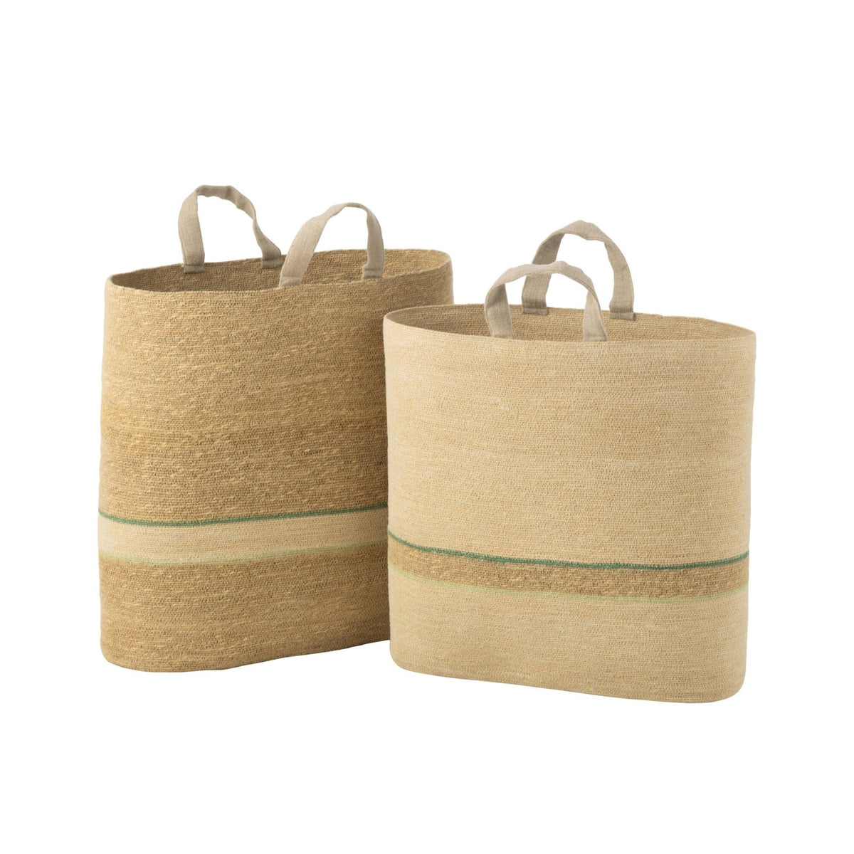 Juego de 2 cestas a rayas + asa Natural/Verde J-Line