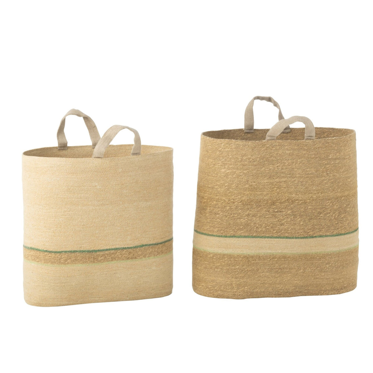 Juego de 2 cestas a rayas + asa Natural/Verde J-Line