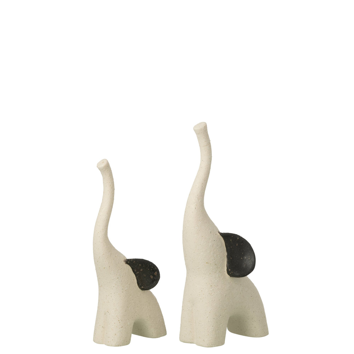 Juego de 2 elefantes modernos de gres blanco roto/negro J-Line