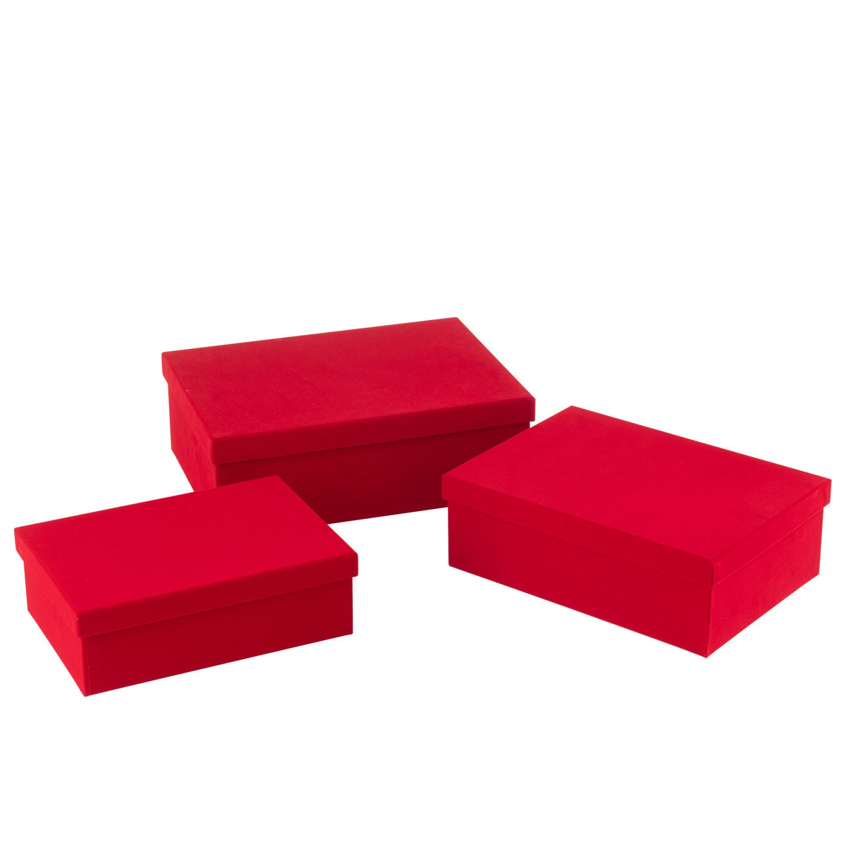 Set de 3 cajas de papel rectangular de terciopelo rojo J-Line