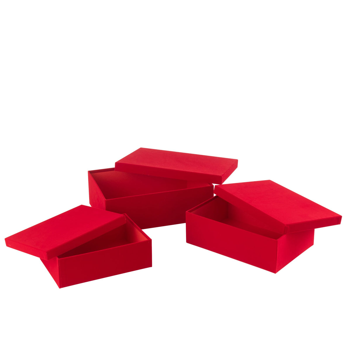 Set de 3 cajas de papel rectangular de terciopelo rojo J-Line