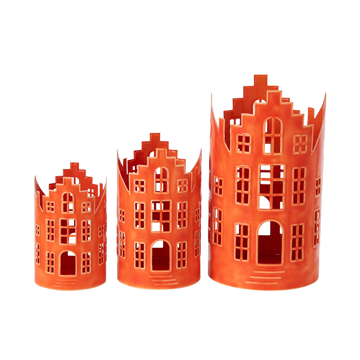 Juego de 3 faroles caseta de hierro naranja J-Line