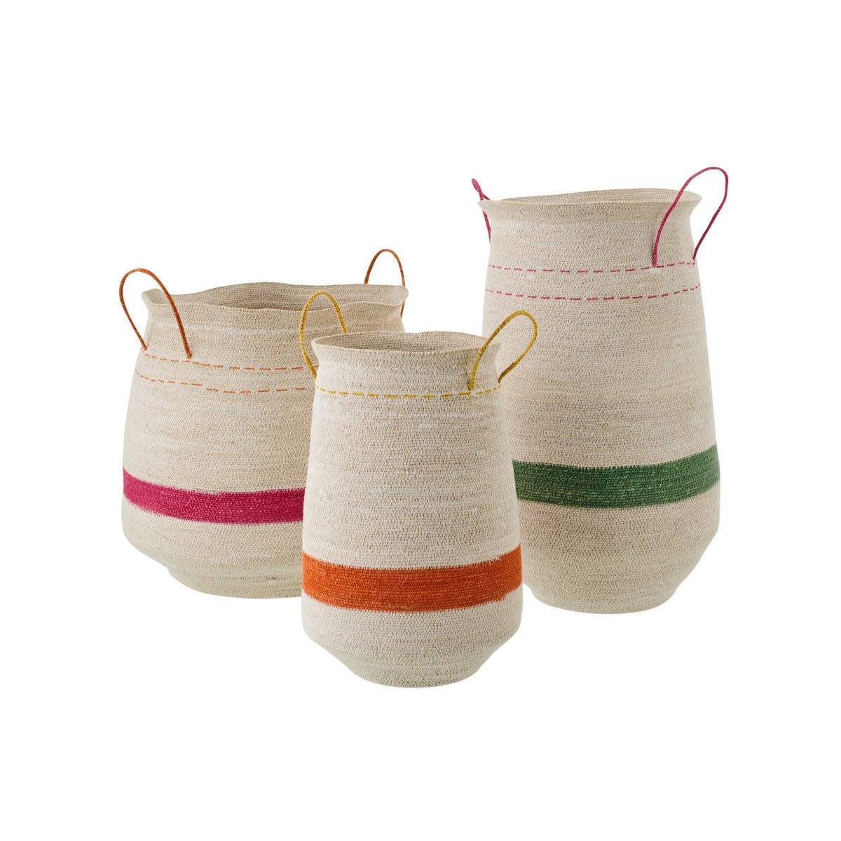 Juego de 3 cestas con asa de hierba marina a rayas multicolor J-Line