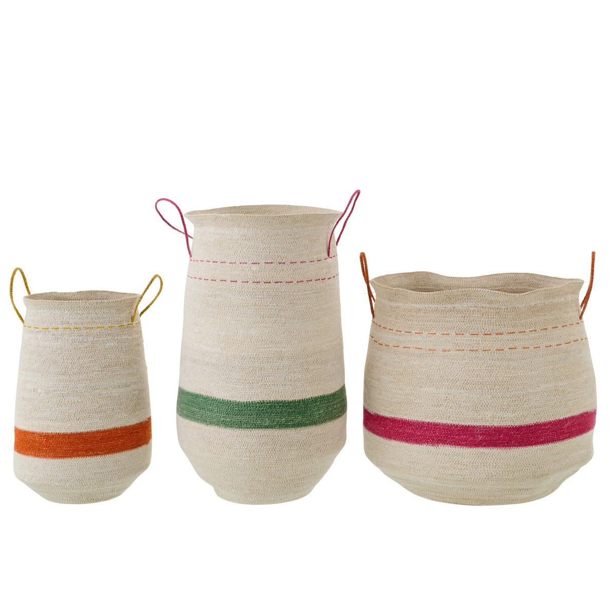 Juego de 3 cestas con asa de hierba marina a rayas multicolor J-Line