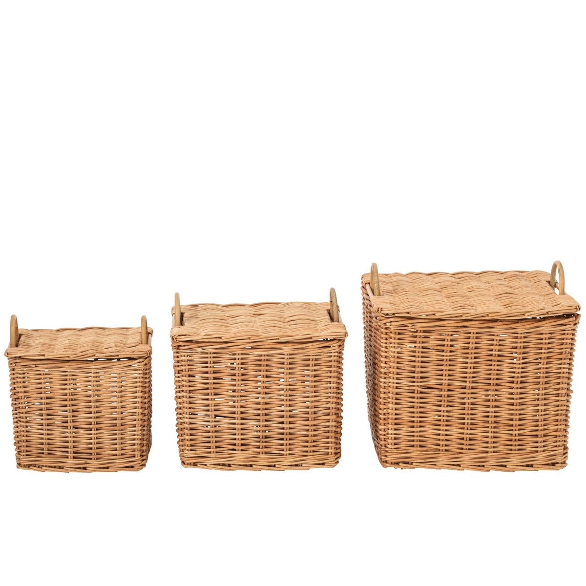 Juego de 3 cestas con asas de mimbre natural J-Line