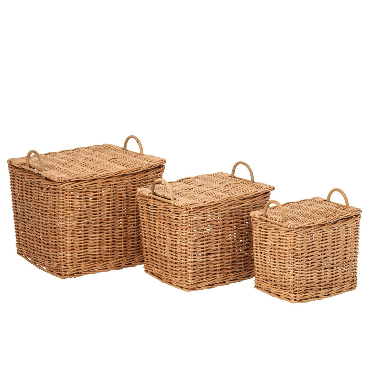 Juego de 3 cestas con asas de mimbre natural J-Line