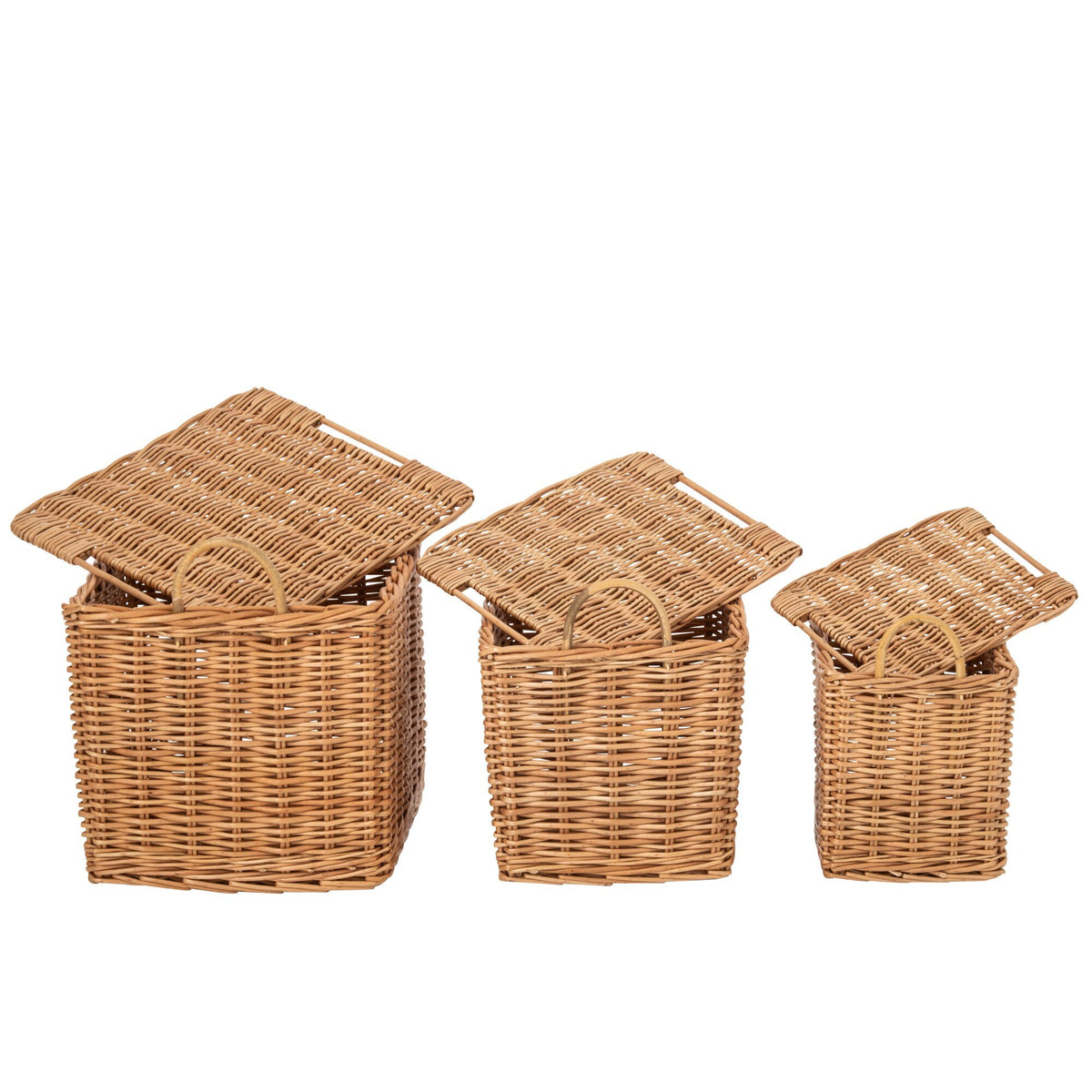 Juego de 3 cestas con asas de mimbre natural J-Line