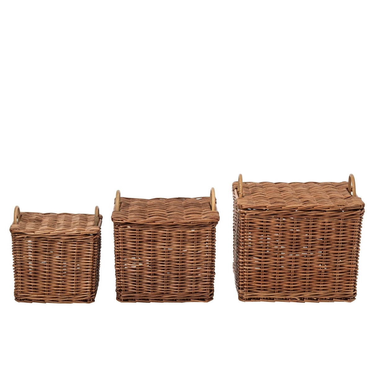 Juego de 3 cestas con asas de mimbre natural/marrón óxido J-Line