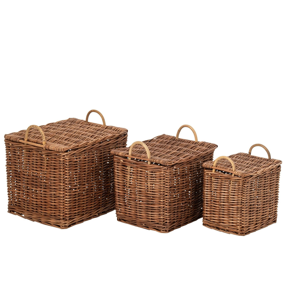 Juego de 3 cestas con asas de mimbre natural/marrón óxido J-Line