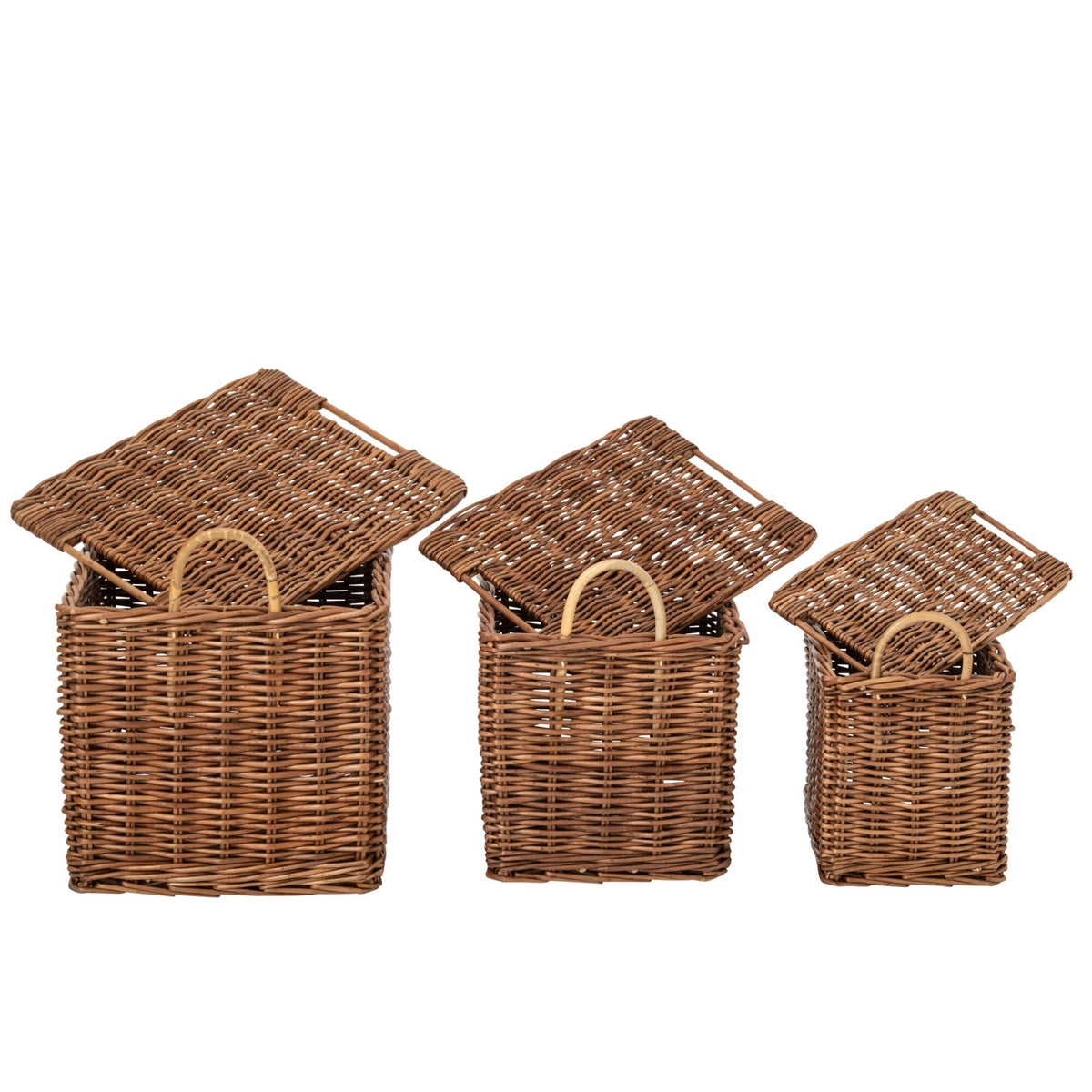 Juego de 3 cestas con asas de mimbre natural/marrón óxido J-Line