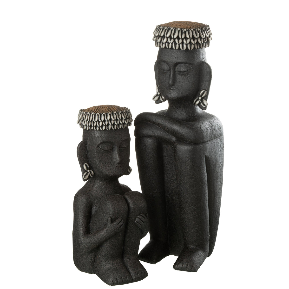 Estatua Sentada Étnica Piedra/Resina Negra Grande J-Line