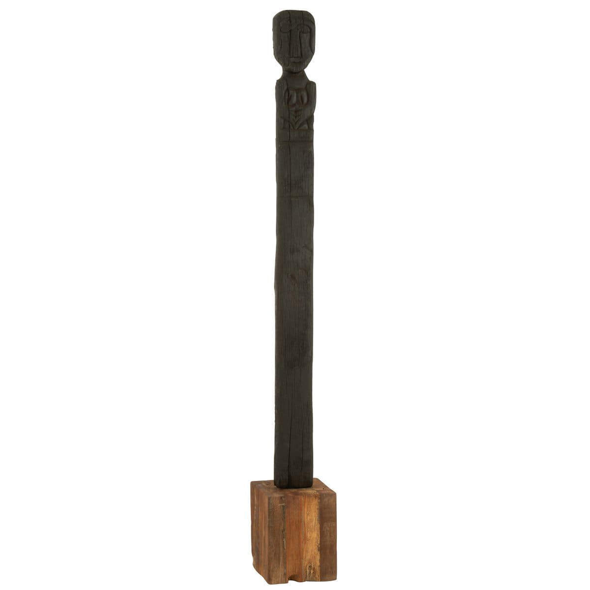 Statue Kuru Gerecycleerd Hout Zwart/Naturel - Beeld - J-Line - livinglovely.nl