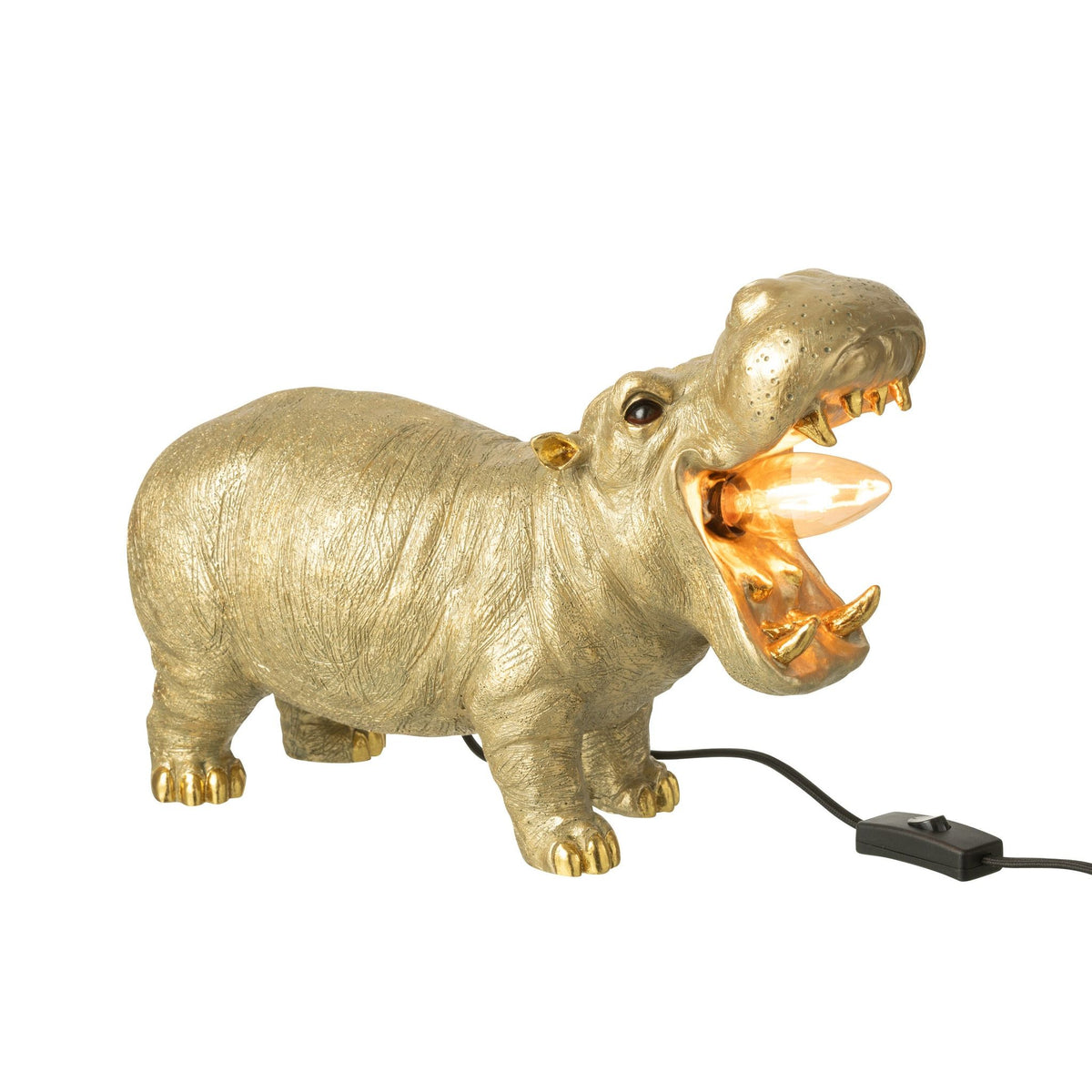 Gouden nijlpaardlamp van J-Line, speelse tafellamp voor dressoir of nachtkastje