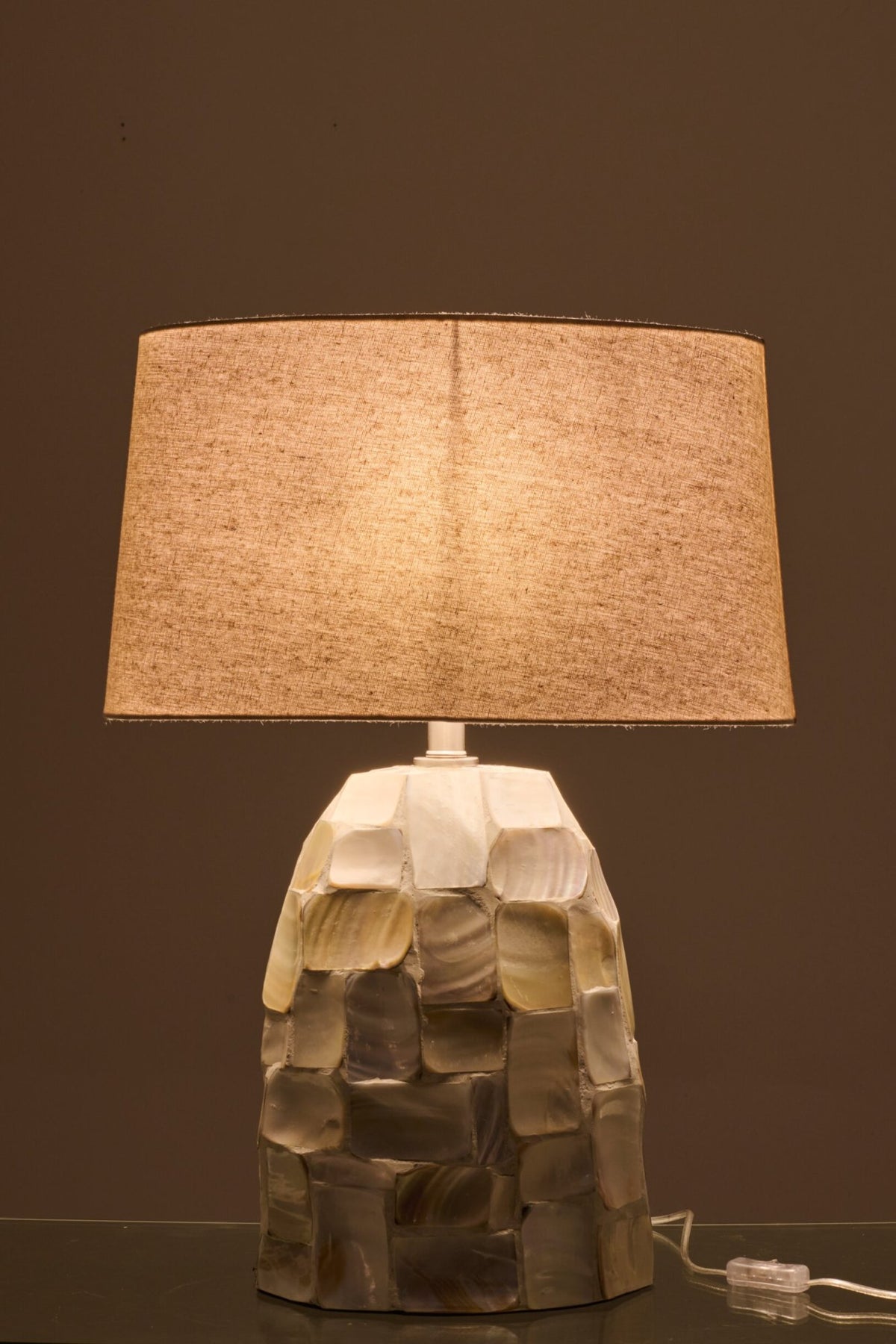 Lámpara de mesa Efecto Perla Concha Blanco Roto/Beige Claro J-Line